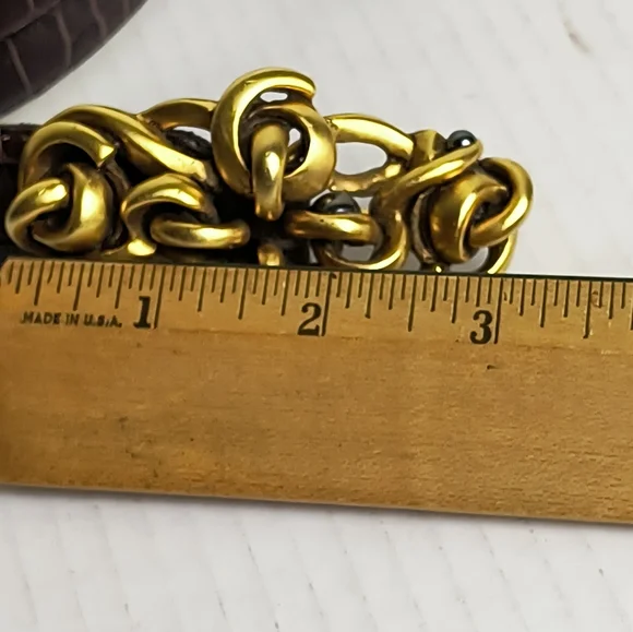 Connie Bates For Fahrenheit Brown Embossed Belt with Gold Buckle - Picture 4 of 15